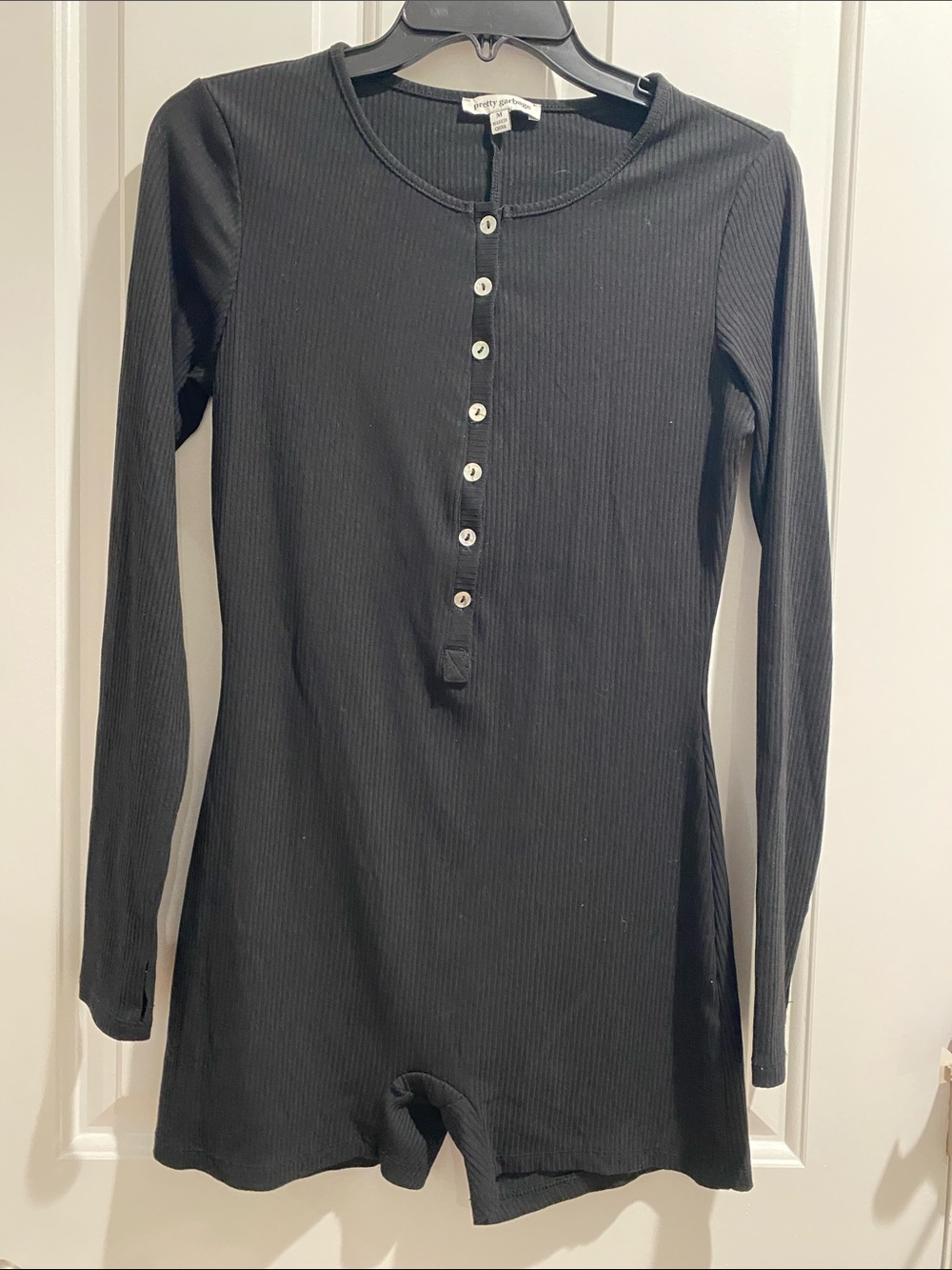 Pretty Garbage brand Ribbed Henley Bodysuit Romper - Long Sleeve